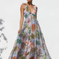Women's Printed V-neck Large Swing Suspender Dress