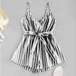 Striped Print Jumpsuit Ladies Suspenders V-neck Jumpsuit One-piece Skirt Pants