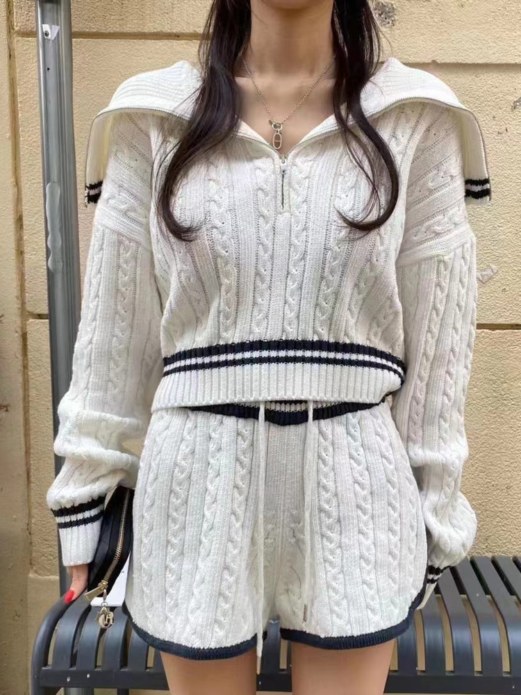 Ensemble pull-short en maille torsadée tendance