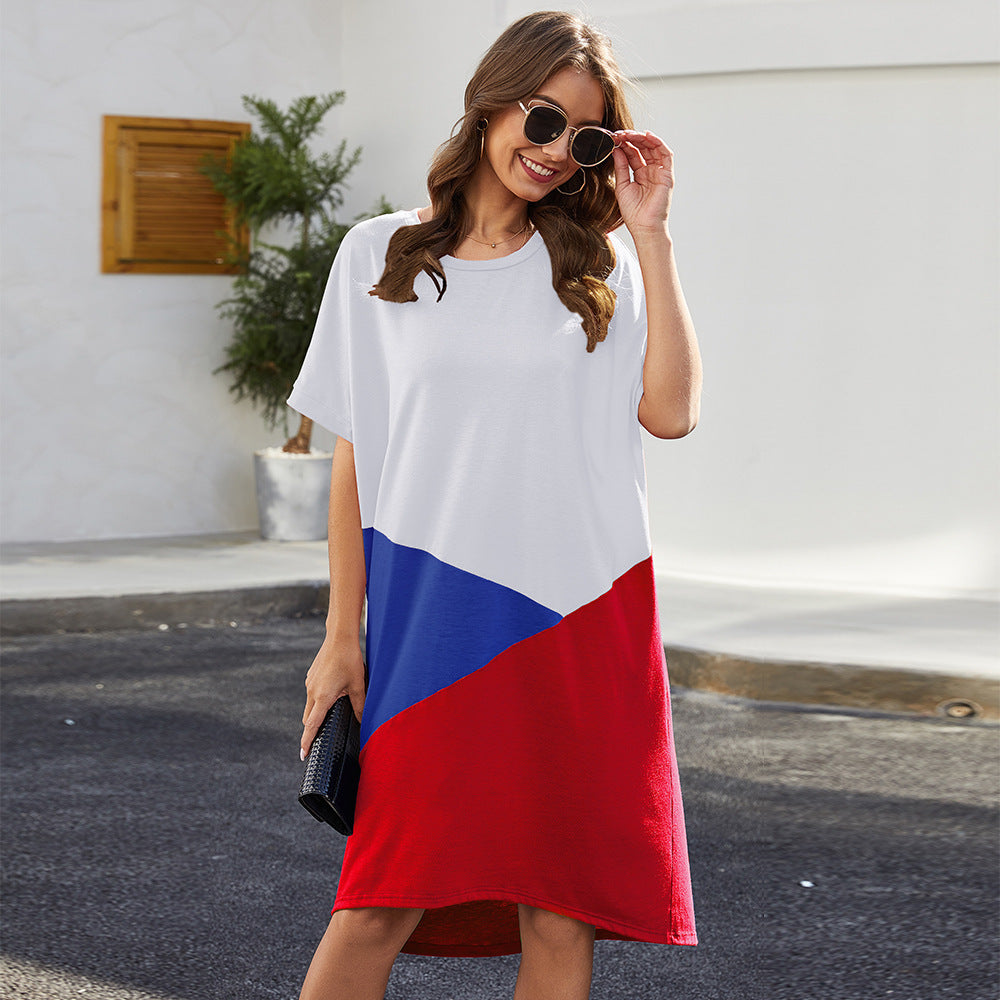 Women's Round Neck Short Sleeve Mid-length Irregular Loose Dress