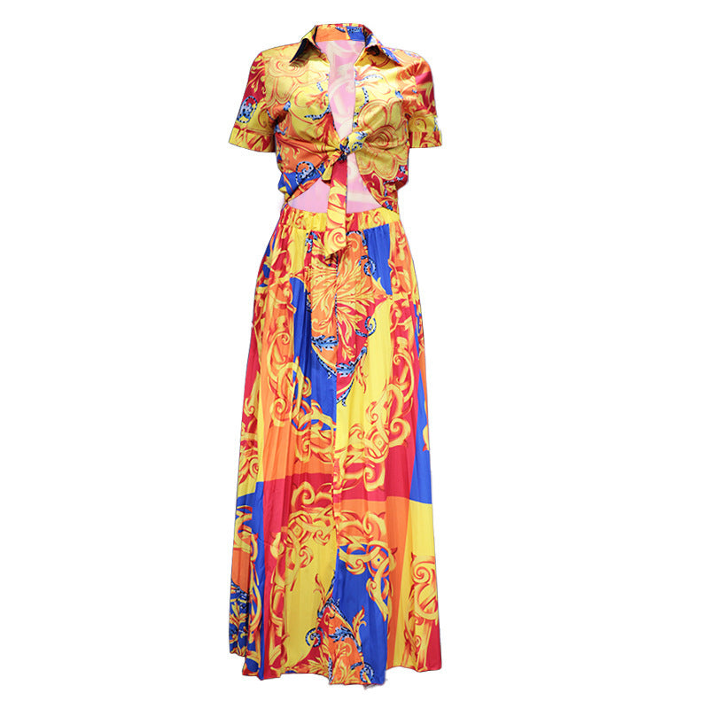 Ensemble haut court imprimé et pantalon large pour femme