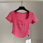 T-shirt court taille haute pour femme, haut court et sexy, moulant, à manches courtes et ourlet incurvé, été