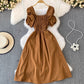 Bubblesleeve Squareneck Waistcinching Dress