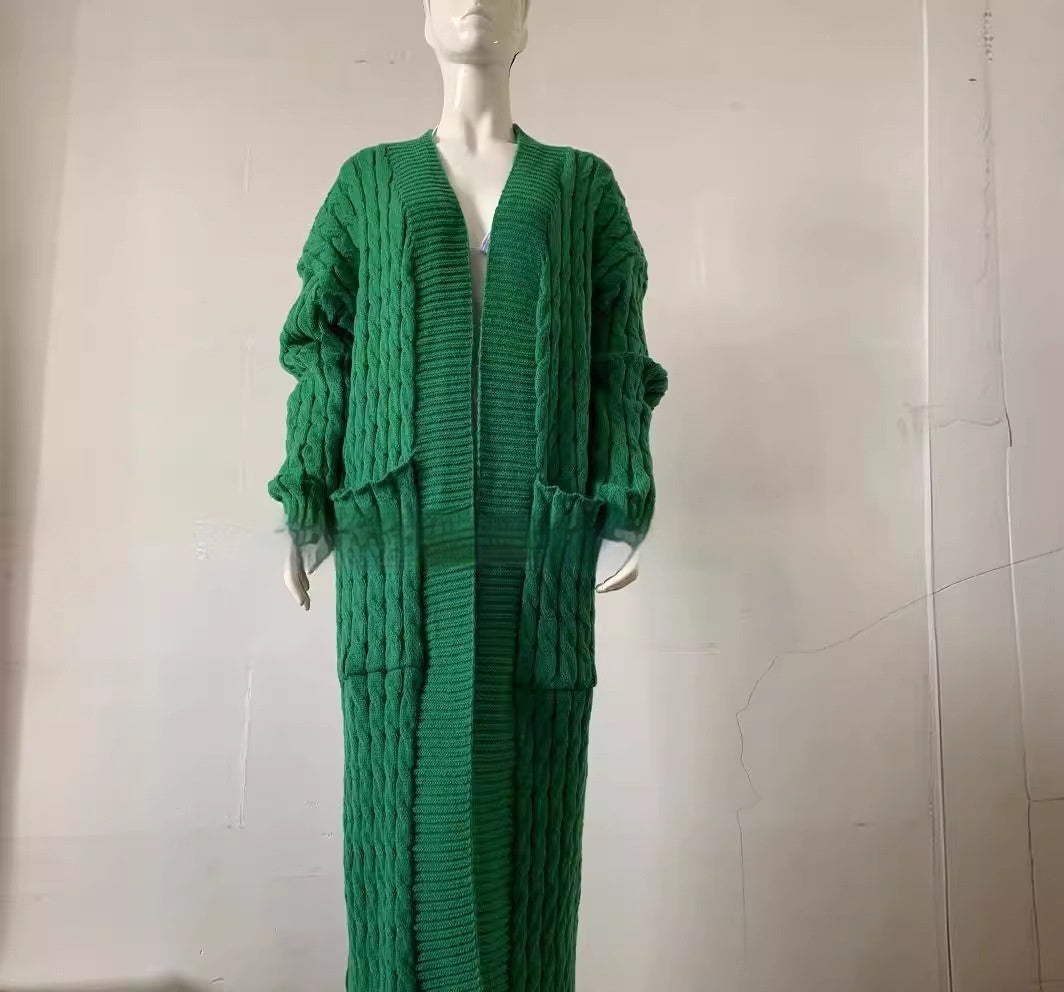 Cardigan long en tricot avec poche, pull long, manteau épais, européen et américain