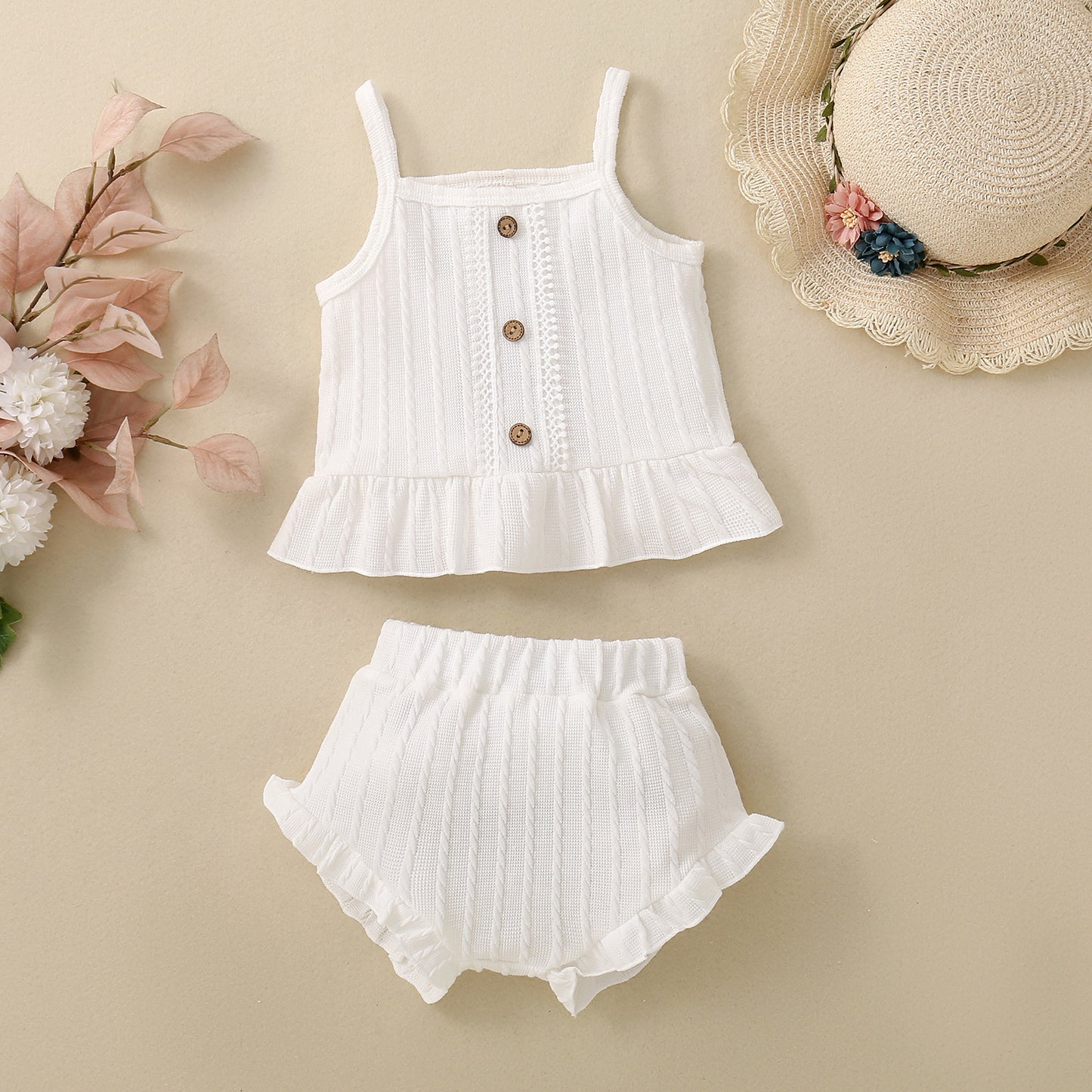 Ensemble short à bretelles multicolore uni pour bébé