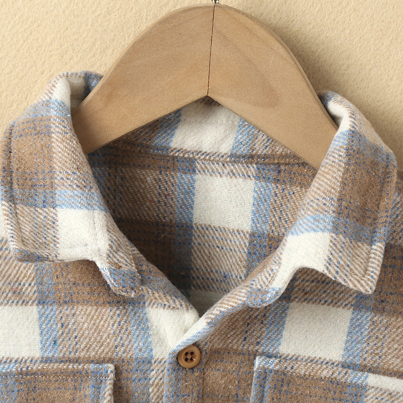 Version Mode Petite Chemise À Carreaux Pour Enfants À La Mode Style Étranger Simple Boutonnage Décontracté