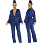 Women's Velvet Solid Color Long Sleeve V-neck Jumpsuit