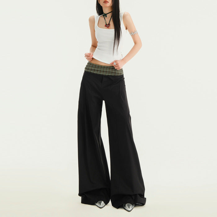 Stitching Waist Head Plaid Casual Pants Loose Wide-leg Pants