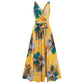 Robe longue à imprimé floral et col en V, mode estivale, taille nouée, fente, sans manches, vêtements pour femmes