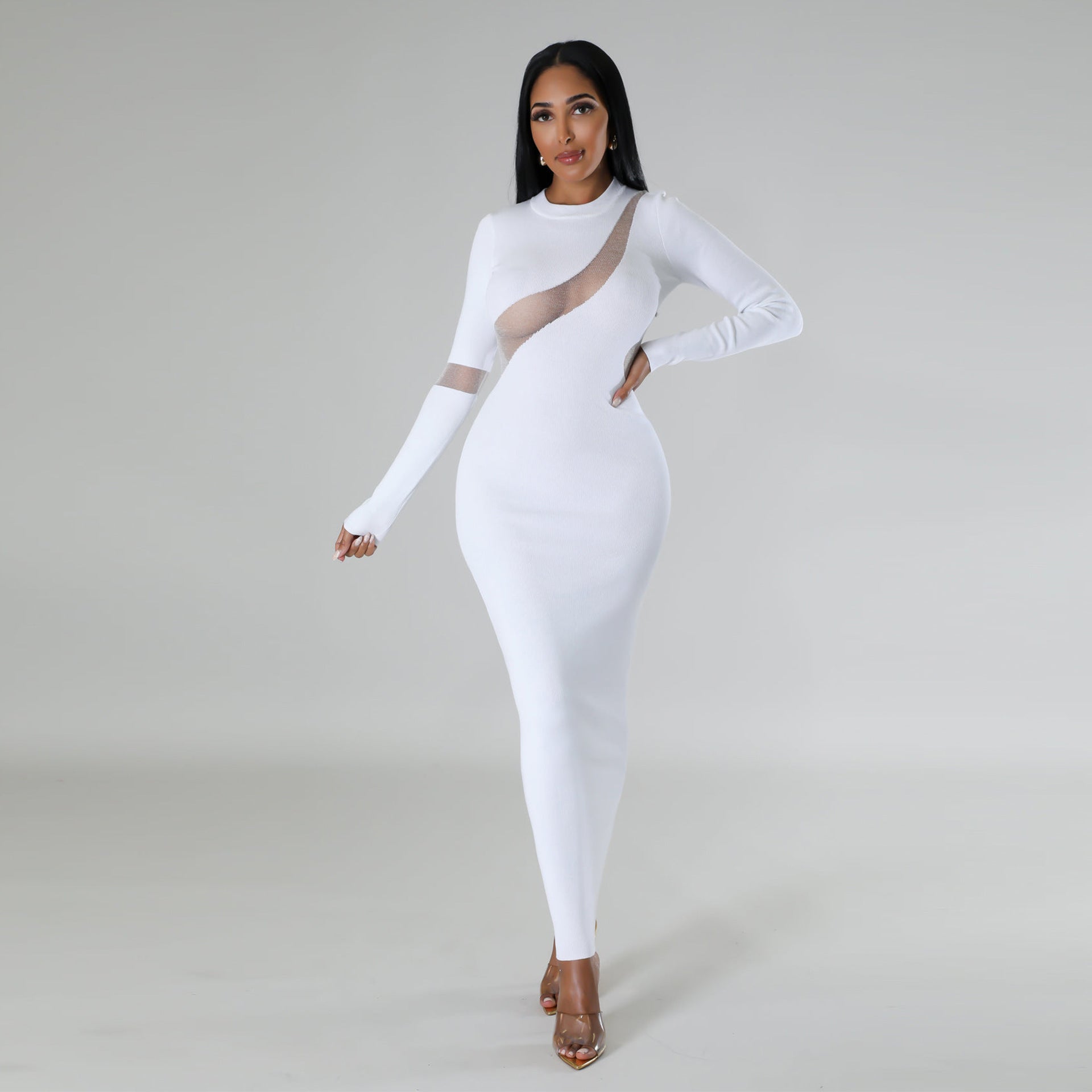Slim-fit Sheath Mesh Dress