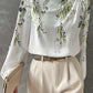 Half Turtleneck Lantern Sleeve Printed Top