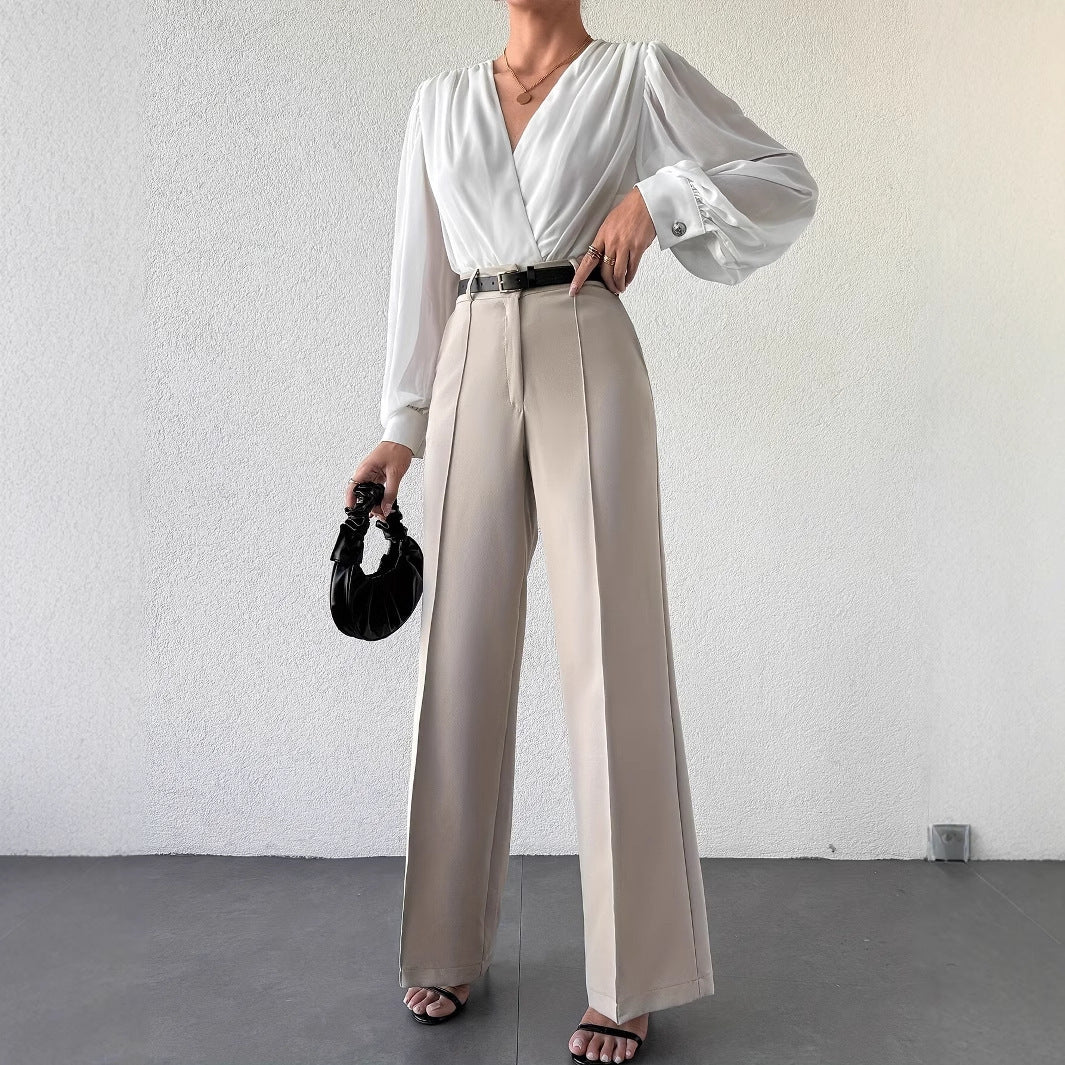 Temperament High Waist Slimming And Straight Casual Trousers