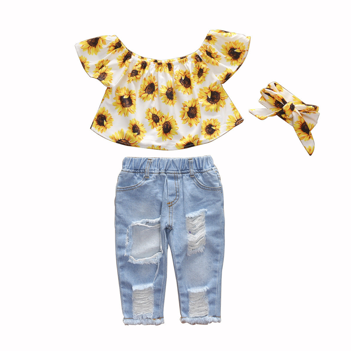 Ensemble trois pièces pantalon et foulard à trous cassés