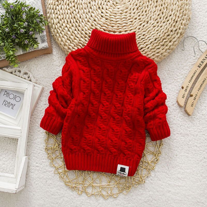 Chemise en tricot épais et pelucheux pour bébé et enfant, col rond, taille haute