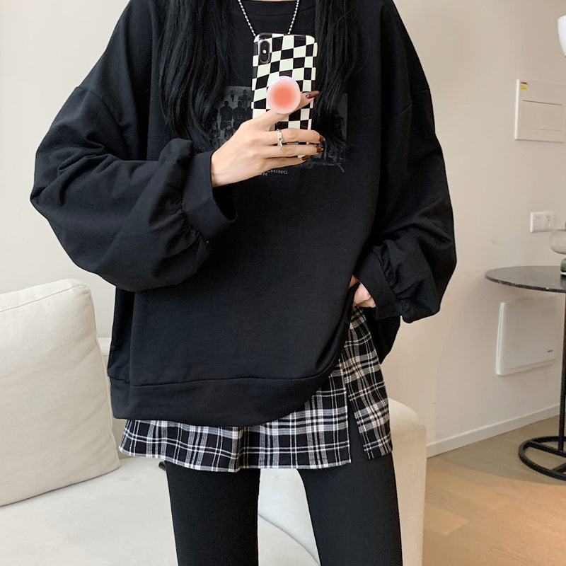 Plaid Fart Curtain Fake Hem Sweater Base Skirt Inner Wear