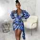 Digital Printed V-neck Women's Slim Fit Dress