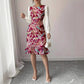 Color-block Lantern-sleeve Waist-cinched Elegant Mermaid Dress