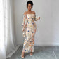 Elegant Off-the-shoulder Floral Branch-print Dress For Women