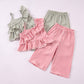 Girls' Striped Spaghetti Straps Tops And Shorts