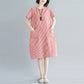 Literary Loose Striped Cotton And Linen Round Neck Short-sleeved Dress For Women