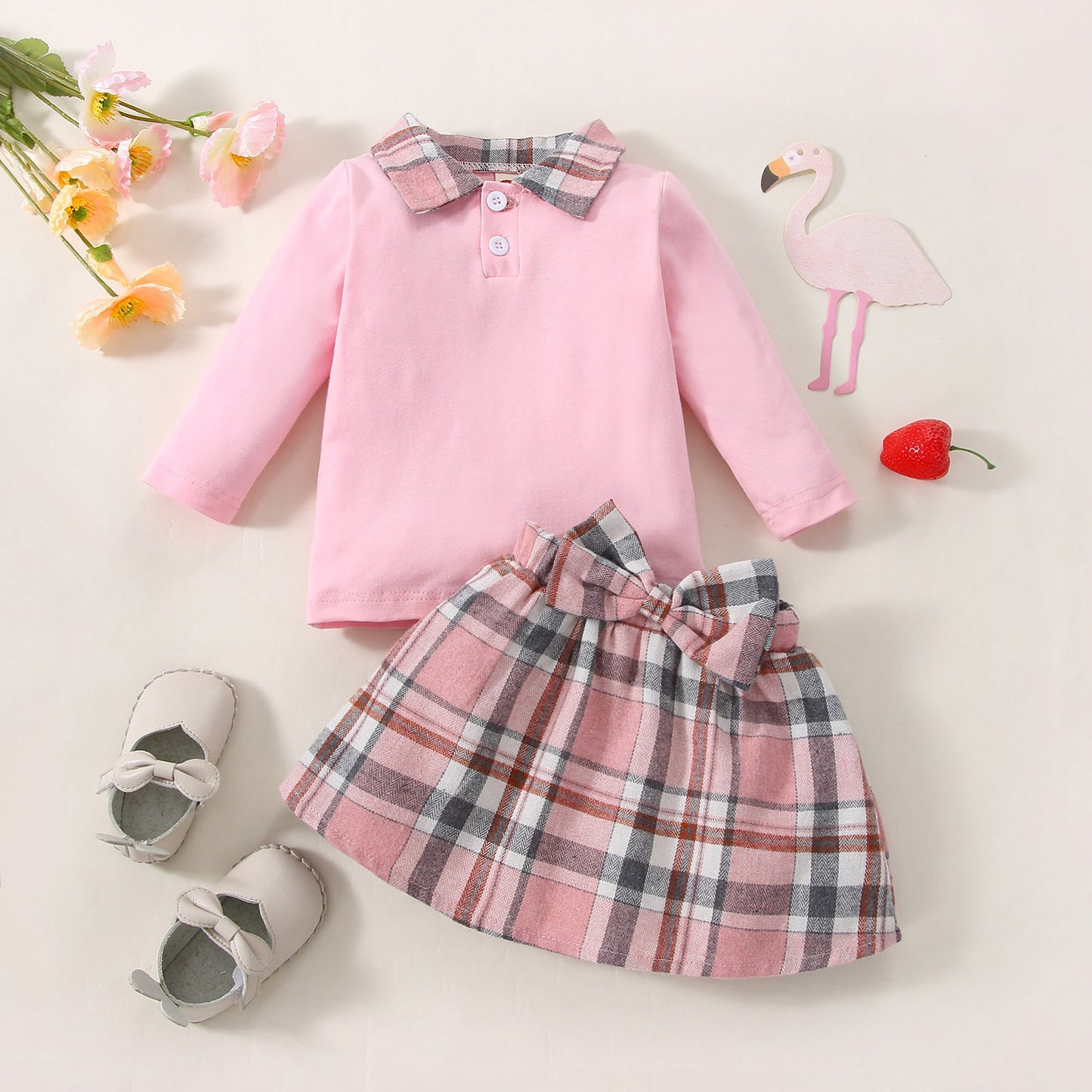 Nouveaux vêtements pour enfants : chemise à manches longues, jupe à carreaux, ensemble