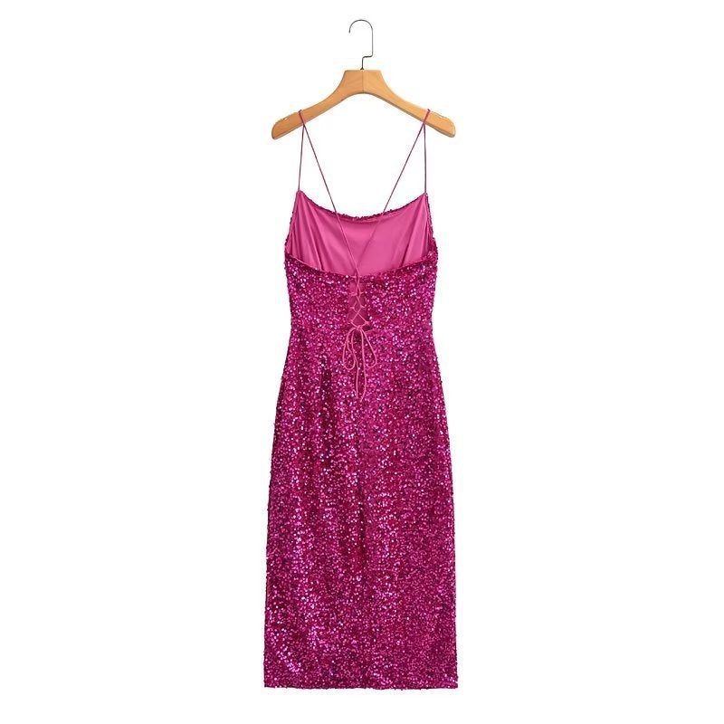 Women's Fashion Stylish Sequin Strap Long Slim Dress