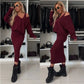 European And American Women's Clothing Vest Skirt V-neck Sweatshirt Sweater Set
