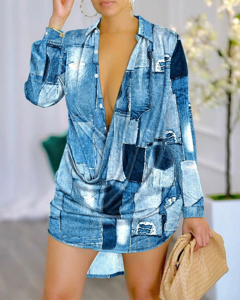 Women's Fashionable Printed Long-sleeved Shirt