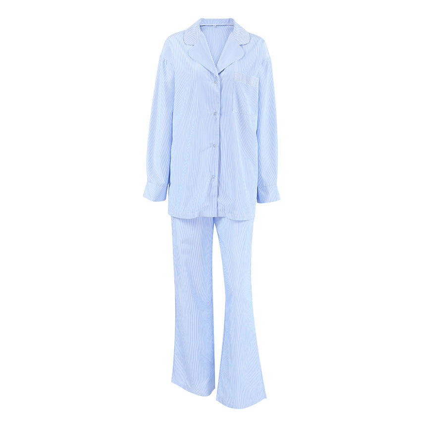 Casual Striped Commuter Lapel Long Sleeve Mop Trousers Suit