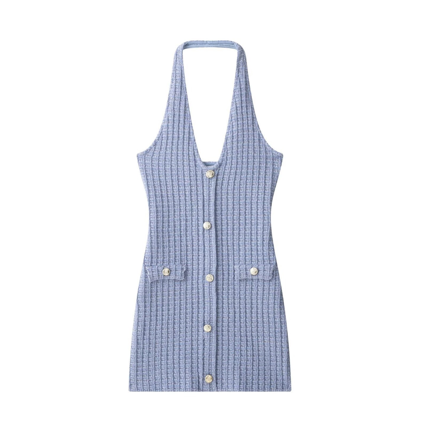 European, American And French Style Fashion Stretch Hanging Collar Dress
