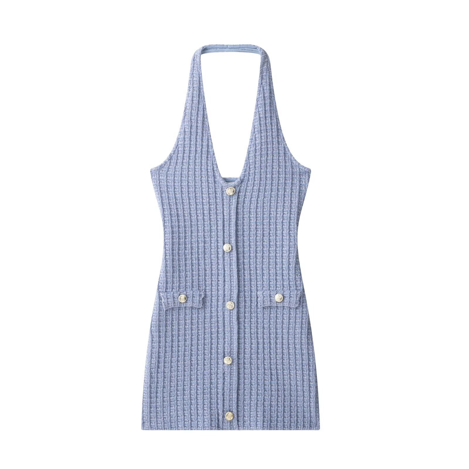 European, American And French Style Fashion Stretch Hanging Collar Dress