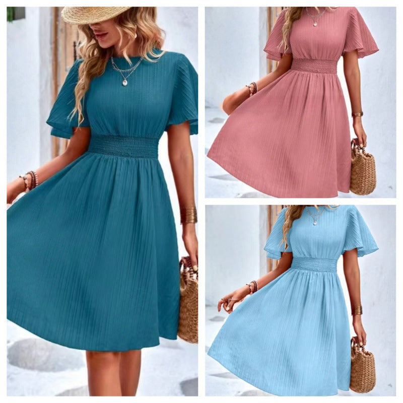 Womens Elegant Ruffle-Trimmed Dress With A Deep V-Neck