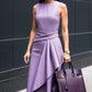 Summer Solid-Color Elegant Waist-Cinching Sleeveless Asymmetrical Dress