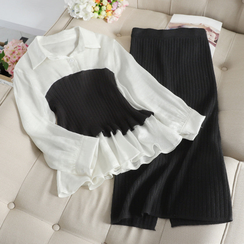 Slim Fit Fashionable Knitted Base Sweater Dress Two-piece Suit