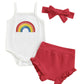 Baby Girl Chilren Waistcoat Sunken Stripe Letter Print Top Printed Shorts Triangle Rompers