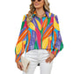 Printed Top Lapel Lantern Sleeve Shirt