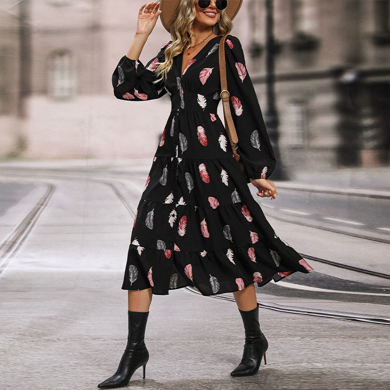 Robe à manches longues à imprimé floral