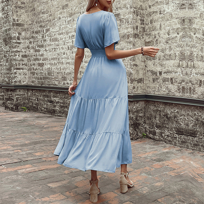 Cinched Elegant Commuter V-neck Midi Dress