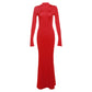 Women's Fashion Round Neck Long Sleeve Backless Slim Fit Dress