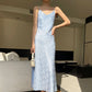 Robe à bretelles en satin acétate, col en V, pour femme