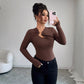 Asymmetric Hollow Metal Trim Slim Top