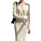 V-neck Hemp Pattern Knitted Cardigan Sweater High Waist Sheath Skirt