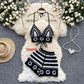 Cutout Crocheted Halter Strap Vest High Waist Knit Shorts
