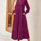 Women's Smocking Long Sleeve Round Neck Mid-length Dress