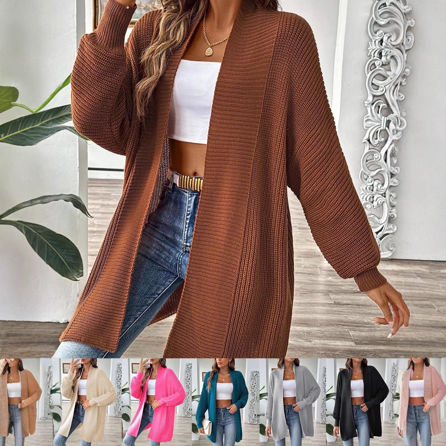 European And American Women's Clothing Simple Loose Sweater Cardigan Multicolor