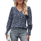 Chemise ample en mousseline imprimée à manches longues et col en V pour femme