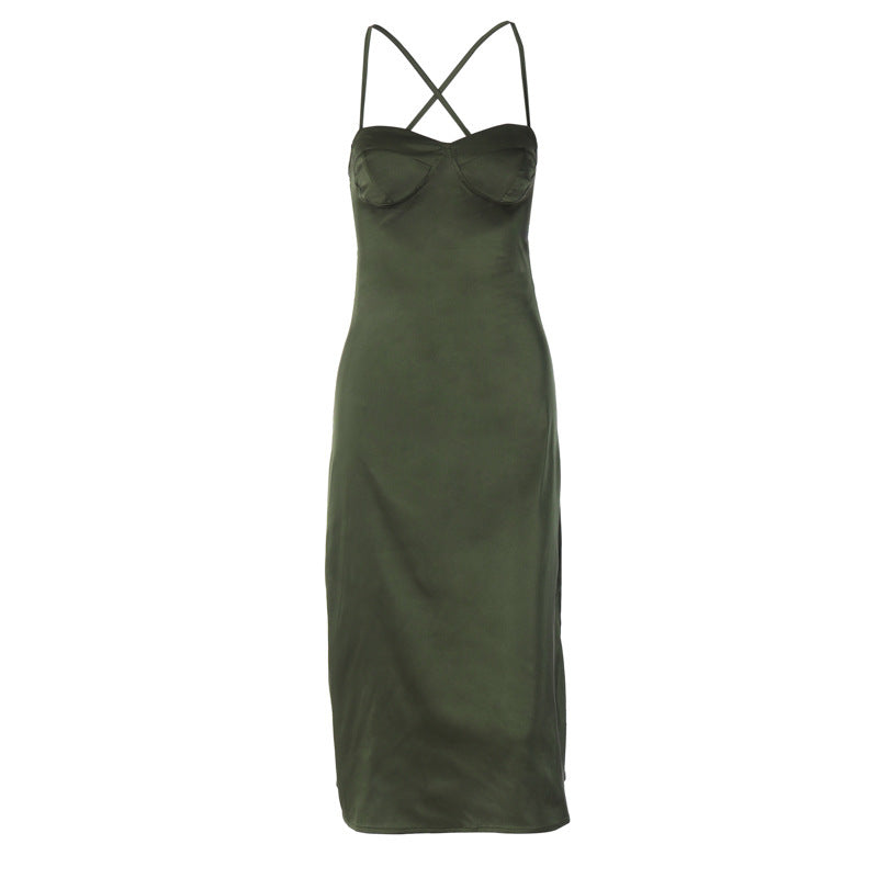 Lady Strap Backless Solid Color Elegant Dress