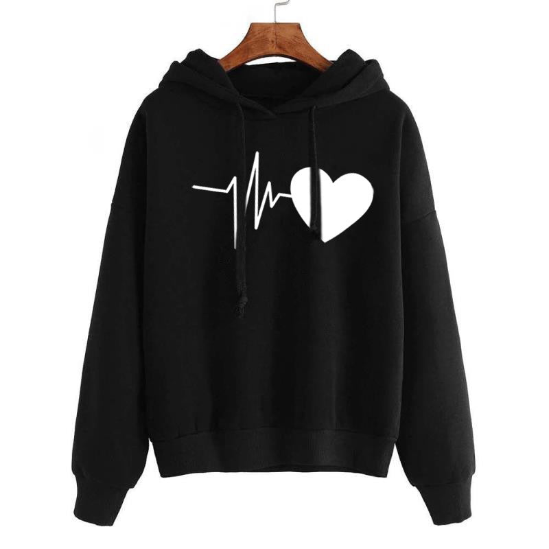Sweat à capuche à manches longues pour femme, imprimé cœur, style streetwear, printemps-automne