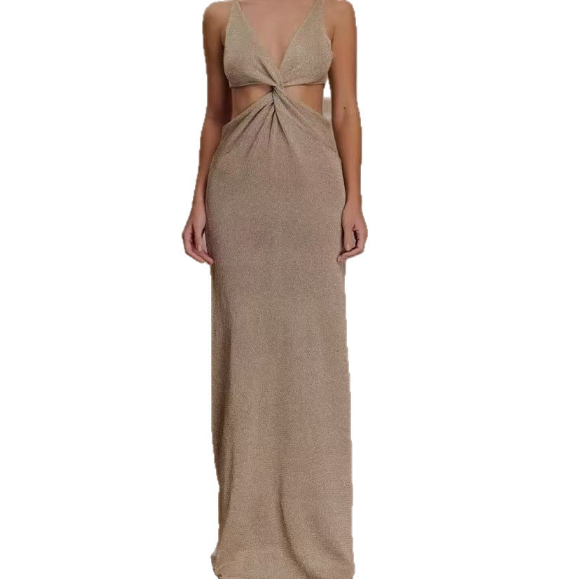 Twisted Vest Gold And Silver Wire Spring And Summer V-neck Dress
