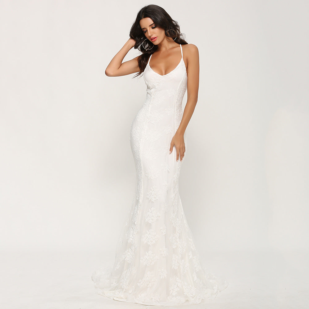 V-neck Brace Large Trailing Wedding Dress